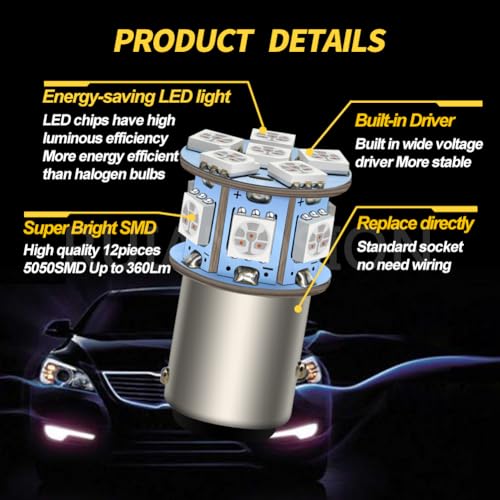 Ruiandsion 2pcs 6V 1157 LED Bulb 5050 12SMD Red BAY15D LED Light Bulbs for Brake Lights Stop Parking Lights Tail Lights - color: Red, size: 1157/BAY15D