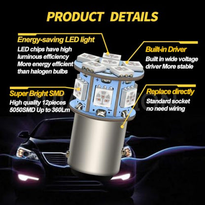 Ruiandsion 2pcs 6V 1157 5050 12SMD Yellow/Amber LED Light Bulbs for Back Up Reverse Lights Brake Lights Tail Lights,Non-polarity - color: Amber, size: 1157/BAY15D