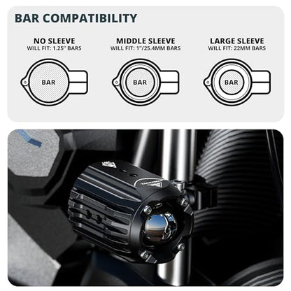 Tackform Dual Motorcycle Auxiliary LED Lights | 6000 Lumens, 60W, 3000K-6000K, IP68 Waterproof | Billet Aluminum | 360° Swivel Mount | For 7/8", 1”, 1 1/4" Bars Only | Motorcycle, 4 Wheeler, Dirt Bike
