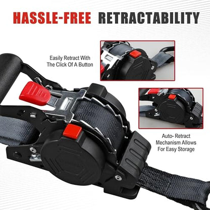 AWELCRAFT Retractable Ratchet Straps 4 Pack,Heavy Duty 1In x 12 Feet 1500lb Break Strength,Auto Self Retracting Tie Down,S-Hook with Safety Clips for Trucks,Cargo,ATV,Motorcycle