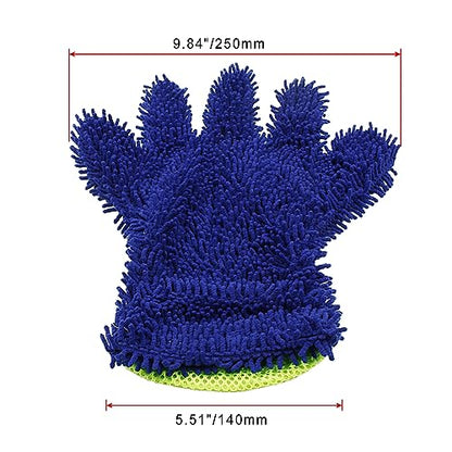 BokWin 2-Pack Car Wash Mitt Scratch Free, 5-Finger Microfiber Wash Mitts, Car Interior Exterior Cleaning Gloves, Auto Chenille Washing Sponge Kits for Cleaning Wheel Tight Spot(Blue) - color: Blue