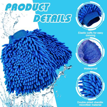Toulite 16 Pcs Car Wash Mitt Chenille Microfiber Wash Mitt Double Sided Glove Cleaning Drying Mitts (7.48 x 10.24 Inch,Royal Blue,Green) - color: Royal Blue, Green, size: 7.48 x 10.24 Inch