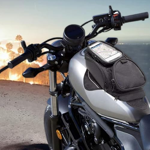 Motorcycle Tank Bag - Water Resistant Motorbike Bag | Magnetic & Strap Mount | 6.7 Inch Capacity | Black Oxford Cloth | 12.6x7.09x5.12 Inches | Powersports Tank Bag