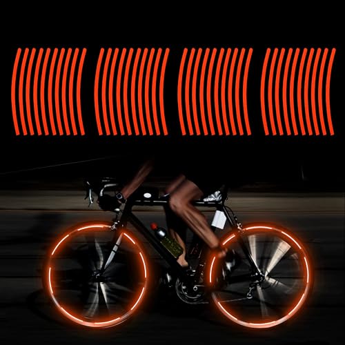 TOMALL 40pcs Reflective Wheel Rim Stripe Decals for Bicycle, Car, Cycling, Bike, Motorcycle - Night Reflective Safety Decoration Stripe Universal Rim Stickers (Orange) - color: Orange