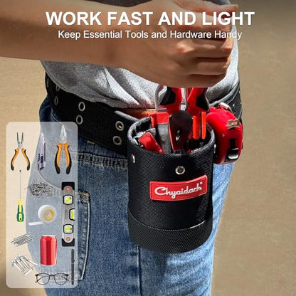 Chyaidach Small Tool Pouch with Steel Lining & Carabiner | Belt Loop Tool Pouches for Nails, Screws | Fits All Belts, Backpack & Bag | Ideal for Carpenter, Electrician, Contractor