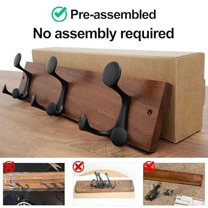 WEBI Coat Rack Wall Mount,17" Solid Wood Coat Hooks Wall Mounted Coat Hanger,16" Hole to Hole,Heavy Duty 3 Triple Hooks for Hanging Coats,Jacket,Hat,Backpack,Farmhouse,Reddish Brown - color: Reddish Brown, size: 17 Inch