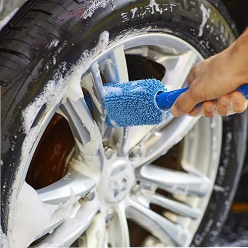 Car Wheel Cleaning Brush, Handle Motorcycle Washing Cleaning Tools, Soft Reusable Clean Tool for Cars Wash Shop (Blue)