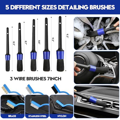 Qydipclin 45Pcs Car Detailing Kit, Car Detailing Brush Set, Car Wash Cleaning Kit, Car Detailing Brushes, Professional Car Care Kit for Interior Exterior Wheels, Blue - size: 45pcs