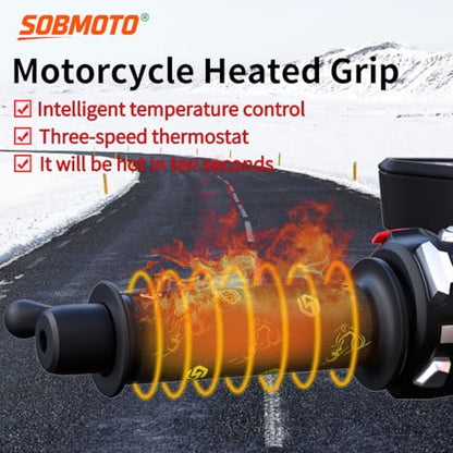12V Heated Grip Wraps for Motorcycle/ATV/Snowmobile, Direct Battery or Acc Powered, Wrap-Around Design, 3 Heat Levels, IP67 Waterproof, Fits Over Existing Grips (Outer Diameter 1.2"–1.5")