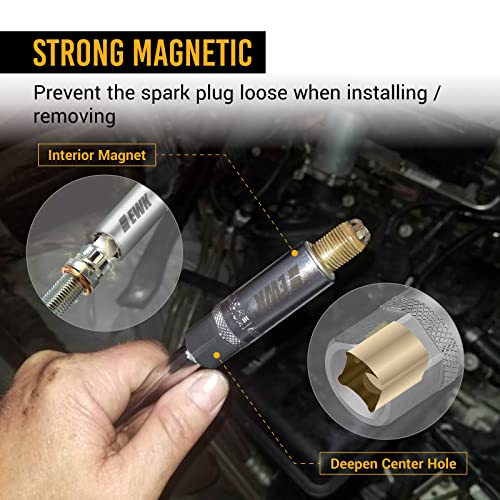 EWK 14mm 12 Point Thin Wall Magnetic Spark Plug Socket, 3/8" Drive Deep Well Tool for BMW N54 N55 B58, Mini Cooper R55–R60, Nissan & Infiniti 14mm Bi-Hex Spark Plugs