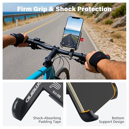Ralos Bike Phone Mount, Aluminum Motorcycle Cellphone Holder, Mountain Bicycle Handlebar Cell Phone Clamp, Scooter Phone Clip for iPhone 16 Pro Max, 15 14 13 12 Mini, Samsung - color: Black