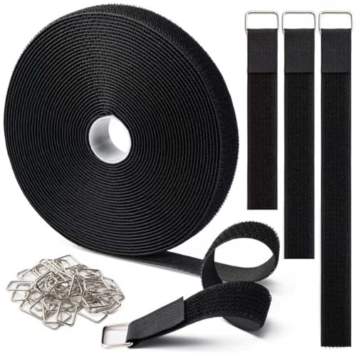1" x32Ft Hook and Loop Straps with 50 Metal Buckles, Adjustable Fastening Cable Straps, Free Cut Length Cinch Straps, Reusable Nylon Cable Ties for Organizer or Storage, Black - color: Black, size: 1"×32ft Metal Buckle