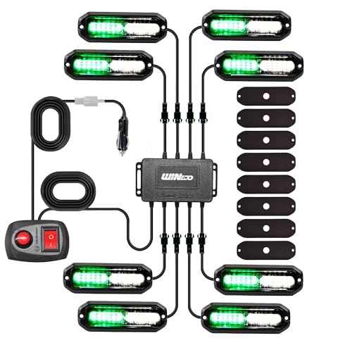 WINECO 8PCS LED Strobe Lights 12V Sync Feature Green White 12LED Emergency Hazard Warning Lights with Strobe Controller for Trucks Vehicles ATV RV Cars Van - color: GREEN WHITE