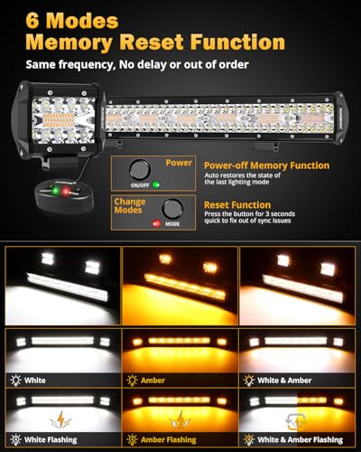 Auxbeam 6 Modes Amber White Series, 4" LED Pods with 20" LED Light Bar Combo Set, Dual Color Strobe Flash/Warning/Signal Spot Flood Combo Auxiliary Offroad Fog Lights, 3 Packs - color: 4" & 20" Combo