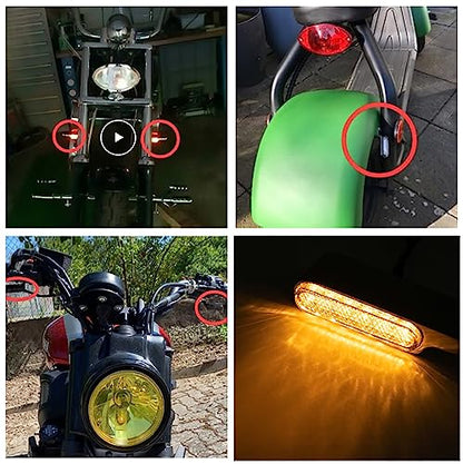 Motorcycle Mini LED Turn Signal Light 2pcs Universal Handlebar Indicator Blinker Light Flasher Lamp with 8mm Rearview Mirror Bolts - color: silver