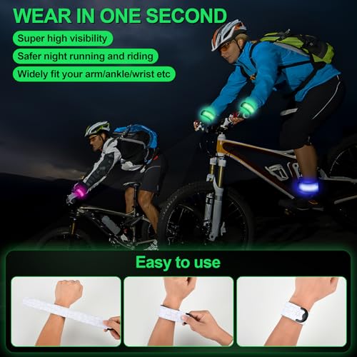 LED Armband Rechargeable for Night Running Walking(2 Pack), High Visibility LED Slap Armband Reflective Running Gear, 6 Colors & 3 Modes Adjustable Light Up Armbands for Men Women Kids