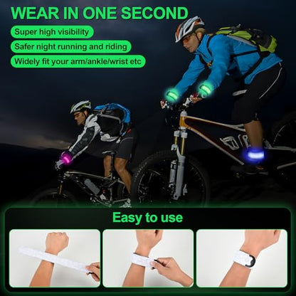 LED Armband Rechargeable for Night Running Walking(2 Pack), High Visibility LED Slap Armband Reflective Running Gear, 6 Colors & 3 Modes Adjustable Light Up Armbands for Men Women Kids