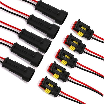 2 Pin Way Waterproof Electrical Connector Wire Harness 16 AWG Marine for Car, Truck, Boat, and Other Wire Connections 5 Pack - color: 5 Sets