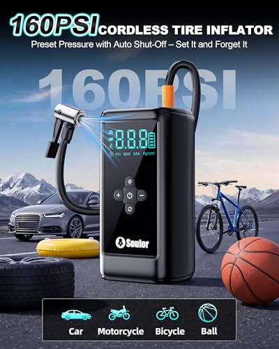 Jump Starter with Air Compressor Battery Jumper Starter Portable 6000A Car Battery Jump Starter with 160PSI Portable Tire Inflator, LED Light, Case (All Gas/14L Diesel)