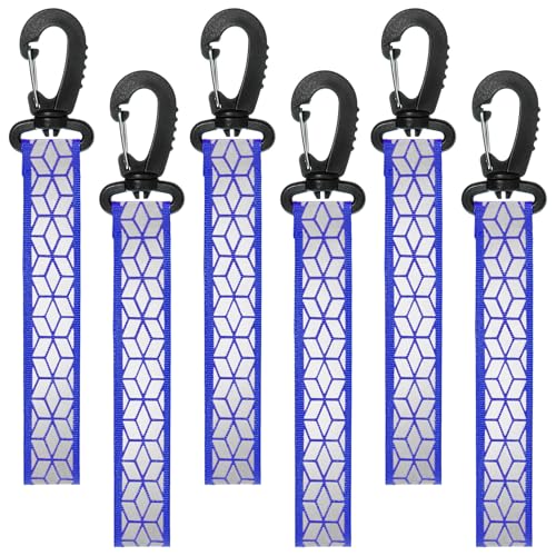 6 PCS Reflective Straps, Green Reflective Backpack Tags Bicycle Reflectives Pendant Glow in the Dark Keychain Safety Night Reflector Pendants for Clothes Cycling Walking Running Climbing Camping - color: blue
