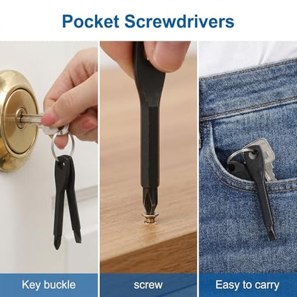 2pcs Valve Stem Remover with 4pcs Keychain Screwdriver, Stainless Steel Valve Core Removal Tool Flat Head and Phillips Key Screwdriver for Automotive Car Bicycle Motorcycle Tire Repair Install
