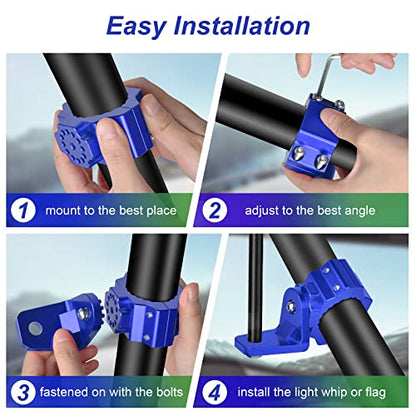ZIDIYORUO UTV Whip and Spot Light Mount, 360 Rotating Flag Hole, Aluminium Alloy, 1.75" to 2" Roll Cage (2 PCS Blue) - color: Blue, size: 2 pcs
