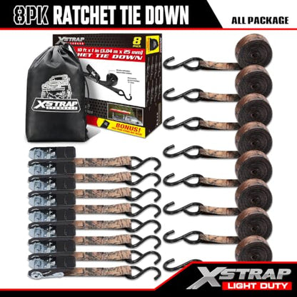 XSTRAP STANDARD Ratchet Straps, 900 LB Break Strength, 8-Pack 10FT Ratchet Tie Down Straps Set for Motorcycle Straps Tie Downs, Appliances, Lawn Equipment, Logistic Cargo Straps for Trucks(Camouflage) - color: Camouflage
