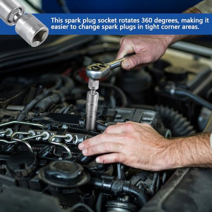 14mm & 16mm Spark Plug Socket, 3/8-inch Drive 12 Points 1mm Thin Wall Spark Plug Socket Removal Tool, Automotive Magnetic Swivel Spark Plug Socket Set, Car Accessories
