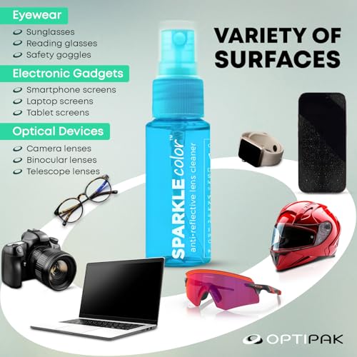 Sparkle Anti-Reflective Safe Lens Cleaner Spray Kit - (2) 1oz Glasses Cleaner Bottle & (2) Microfiber Cloth for Eyeglasses, Sunglasses, Lenses, Screens and Camera Cleaning Kit (4 Piece Set) - style: Blue | 2x1oz Lens Spray + 2 Microfiber Cloths