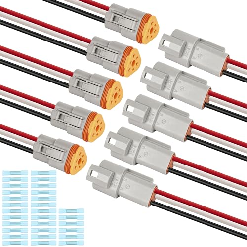 5 Kits Deutsch DT 3 Pin Wiring Harness Connector, Deutsch Male Female 2 Wire Way Waterproof Automotive Electrical Connector 16 AWG with Heat Shrink Tubing for Car Truck Boat, grey - color: 5 Sets-Grey, size: 3Pin