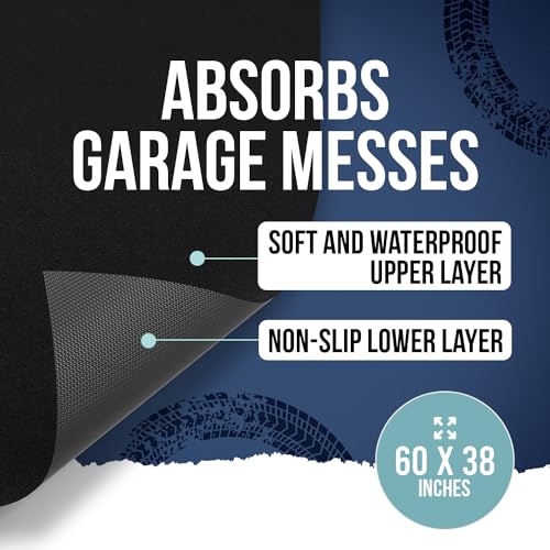 ITSOFT Garage Floor Mat for Under Car 5x3 Feet, Oil Spill Mat & Mechanic Pad, Oil Drip Pan, Absorbent, Washable, Non Slip & Waterproof Garage Mats