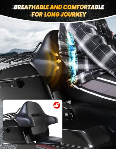 Vivid Black King Luggage Pack Trunk Backrest Mount Rack Plate Fit for 2014-2025 Harley Touring Road King Street Electra Glide and Select CVO Models - color: Black King Trunk Backrest #01