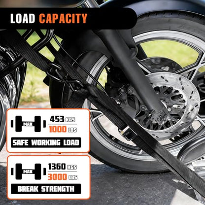 2PK 1.5" x 8FT Motorcycle Tie Down Straps, 3,000lb Break Strength, Heavy Duty Cambuckle & 2PK 2”x6.5FT Lift Sling Web Strap, 13,000lbs Capacity for Dirt Bike, ATV, UTV, Boat, and Kayak
