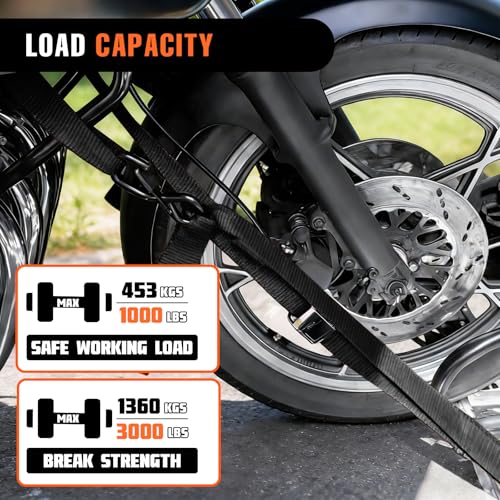 2PK 1.5" x 8FT Motorcycle Tie Down Straps, 3,000lb Break Strength, Heavy Duty Cambuckle, Safety S-Hooks & Soft Loops for Dirt Bike, ATV, UTV, Boat, and Kayak, Durable and Easy to Use, Black - color: Black