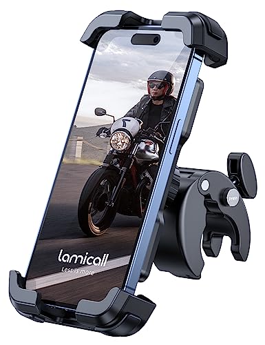 Lamicall Motorcycle Phone Mount, Bike Phone Holder - [Metal Lock] Upgrade Quick Install Bar Clip for Bicycle Scooter, Cell Phone Clamp Gifts for iPhone 17 16 15 Pro Max, Galaxy, 4.7-6.8" Phones - color: Black