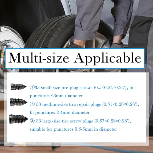 OFBAND 100PCS Tire Repair Rubber Nail Kit with 3 Sizes,Professional Vacuum Tire Plug Kit for Quick Repairs,Self-Service & Self Sealing Screw in Tires Plugs with Screwdriver & Box