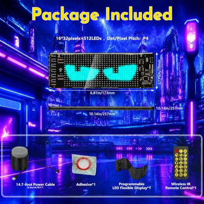 Devil Eyes Light for Motorcycle Windshield, 7''x3'' Flexible Animated LED Eyes, Bluetooth APP & Remote Control Custom Text Pattern Dynamic LED Sign for Car Taxi Sedan SUV
