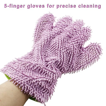 BokWin 2-Pack Car Wash Mitt Scratch Free, 5-Finger Microfiber Wash Mitts, Car Interior Exterior Cleaning Gloves, Auto Chenille Washing Sponge Kits for Cleaning Wheel Tight Spot(Purple) - color: Purple