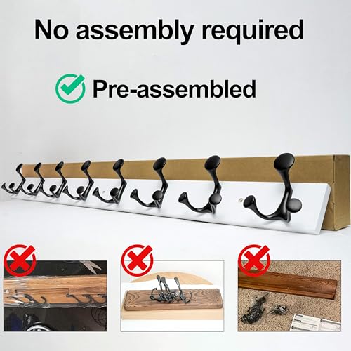 WEBI Coat Rack Wall Mount,24" Solid Wood Coat Hooks Wall Mounted Coat Hanger,16" Hole to Hole,Heavy Duty Hook Rack Rail,4 Triple Hooks for Hanging Coats,Jacket,Clothes,Hat,Backpack,White - color: White, size: 24 Inch