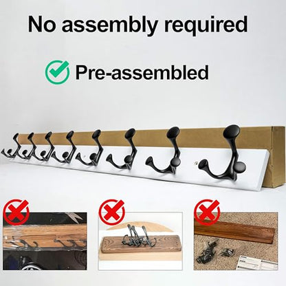 WEBI Coat Rack Wall Mount,24" Solid Wood Coat Hooks Wall Mounted Coat Hanger,16" Hole to Hole,Heavy Duty Hook Rack Rail,4 Triple Hooks for Hanging Coats,Jacket,Clothes,Hat,Backpack,White - color: White, size: 24 Inch
