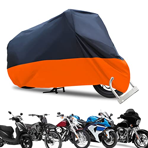 Waterproof Motorcycle Cover -Windproof Outdoor Storage Bag 116 inch Motorcyle Shelter for Harley Davison Scooter Honda Street Bike - color: Black-Orange, size: XXXL