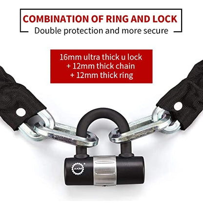 AKM Motorcycle Lock Chain Lock Anti-Theft 6.56ft/250cm Super Long Durable 12mm Thick Bike Chain Lock with 4 Keys Security 16mm U Lock,for Motorcycles,Containers,Trailers,ATV - size: 6.56ft/200cm x 12mm Diameter Chain with Lock
