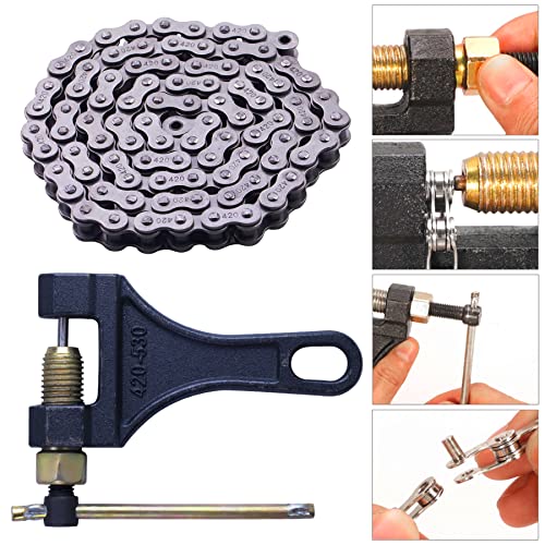420 Jackshaft Chain 42Link+Standard Roller Chain 90 Link+ Chain Breaker, fit for Coleman BT200X CT200U Trail 200 CT200U-EX Baja TrailMaster Warrior Heat 196cc Powersports Mini Bike Part - size: 42 and 90 Link Chain Breaker