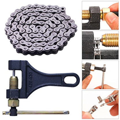 420 Jackshaft Chain 42Link+Standard Roller Chain 90 Link+ Chain Breaker, fit for Coleman BT200X CT200U Trail 200 CT200U-EX Baja TrailMaster Warrior Heat 196cc Powersports Mini Bike Part - size: 42 and 90 Link Chain Breaker