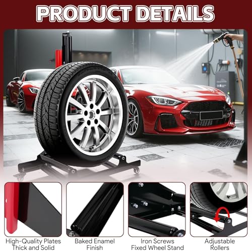 Rolling Wheel Detailing Stand, Portable Wheel Cleaning Stand, Tire Cleaning and Polishing Roller with 3-Way Rotating Rollers, for Wheel Cleaning, Polishing Rims, Dressing Tires