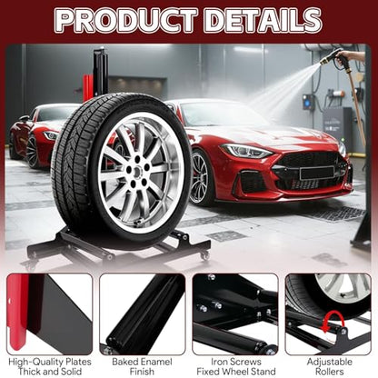 Rolling Wheel Detailing Stand, Portable Wheel Cleaning Stand, Tire Cleaning and Polishing Roller with 3-Way Rotating Rollers, for Wheel Cleaning, Polishing Rims, Dressing Tires