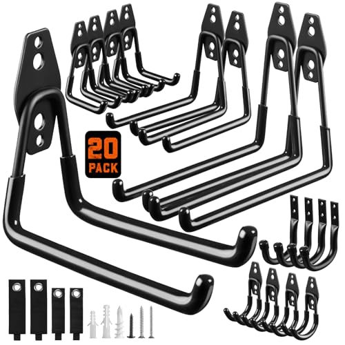 LANDNEOO Garage Hooks, 20-Pack Steel Garage Accessories for Organization and Storage, Heavy Wall Mount Duty Hooks with Anti-Slip Coating for Hanging Ladder, Bike, Power Tools and More Tools, Black - color: Black