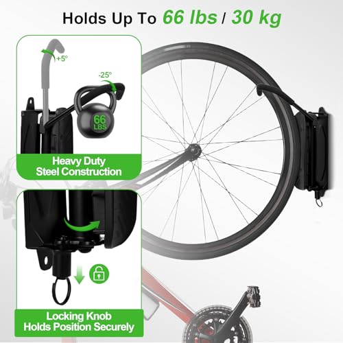 Swivel Bike Wall Mount, Bike Hangers for Garage, Space-Saving Vertical Bike Rack Holds Up to 66lbs, Heavy Duty Bicycle Storage Rack for MTB and Road Bikes, Easy to Install - size: Rotate Single Piece