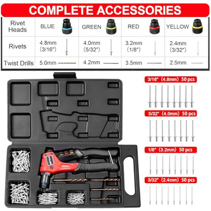 WETOLS Pop Rivet Gun Kit with 200 Blind Rivets, Upgraded Manual Single Hand Riveter with 4 Tool-Free Interchangeable Rivet Heads and 4 Drill Bits, Pop Rivet Tool Kit with Sturdy BMC Carrying Case - size: Regular Rivet Gun