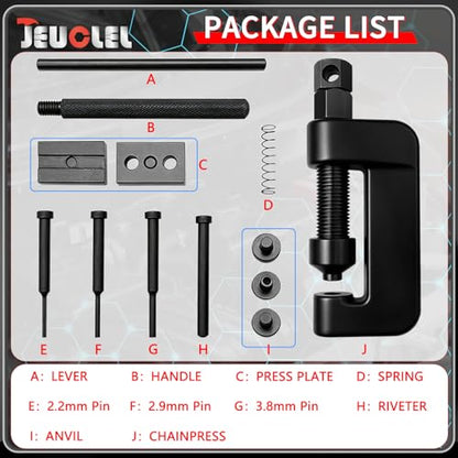 13PCS Chain Breaker Tool Kit with Rivet and Roller Chain Link Removal Tool, Chain Breaker Rivet Cutter Heavy Duty Chain Splitter for Motorcycle, Bike, ATV Chain Maintenance Set